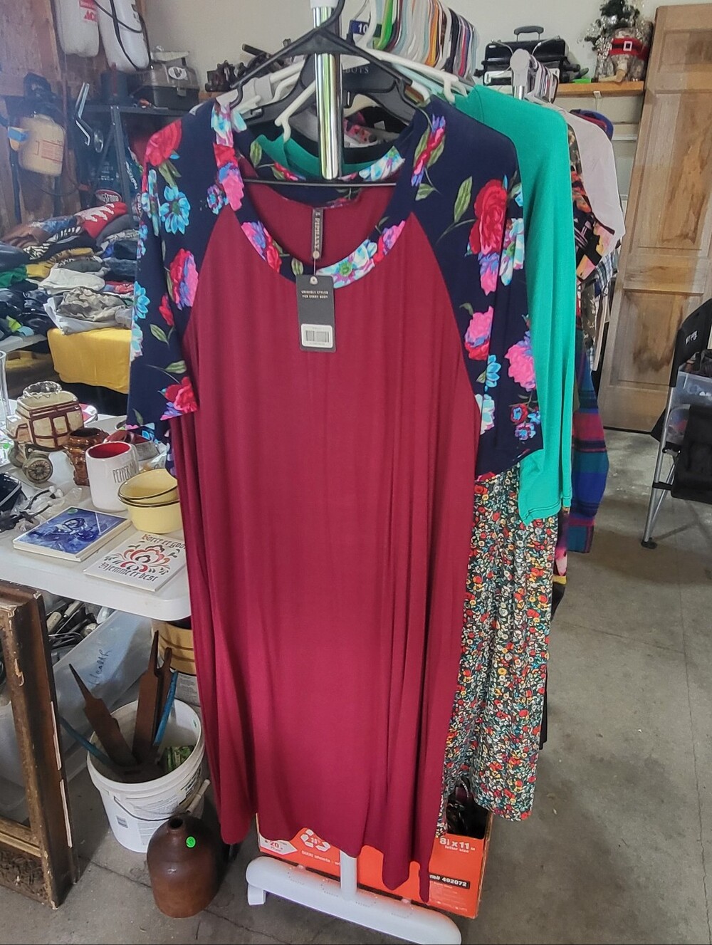 Piphany Stella- Floral Raglan Sleeve Burgundy Dress